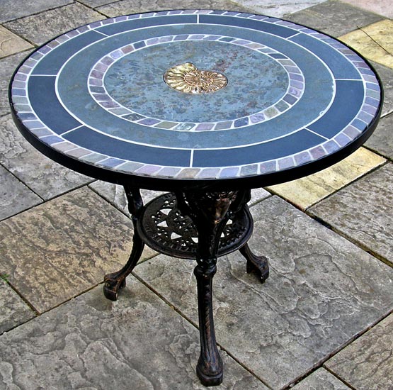 Ammonite Mosaic Table showing legs